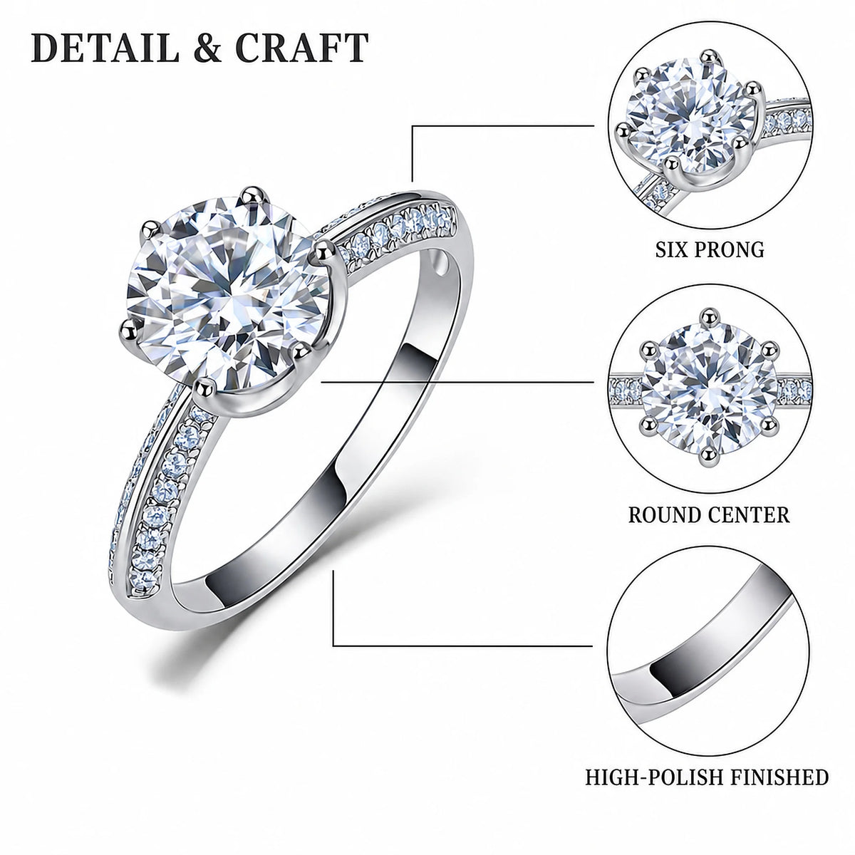 Gioiellieri Glam Half Pave Shank Cultivated Diamond Fashion Ring 2ct D VVS1 Round Brilliant Cut 9K-18K Gold Premium Fine Jewelry