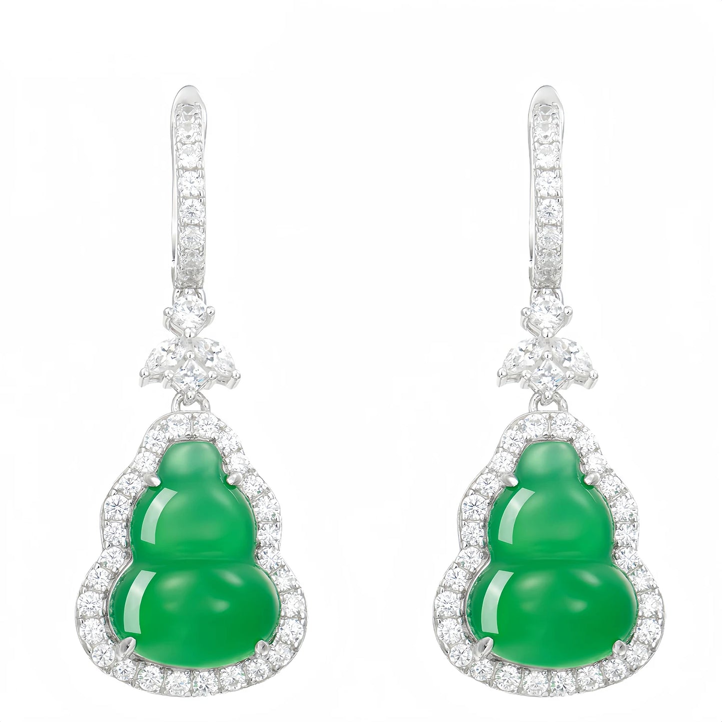 MUSHAN High Carbon Diamond Green Natural Chalcedony Gourd Earrings S925 Silver Hoop Drop Earrings for Weddings and Parties