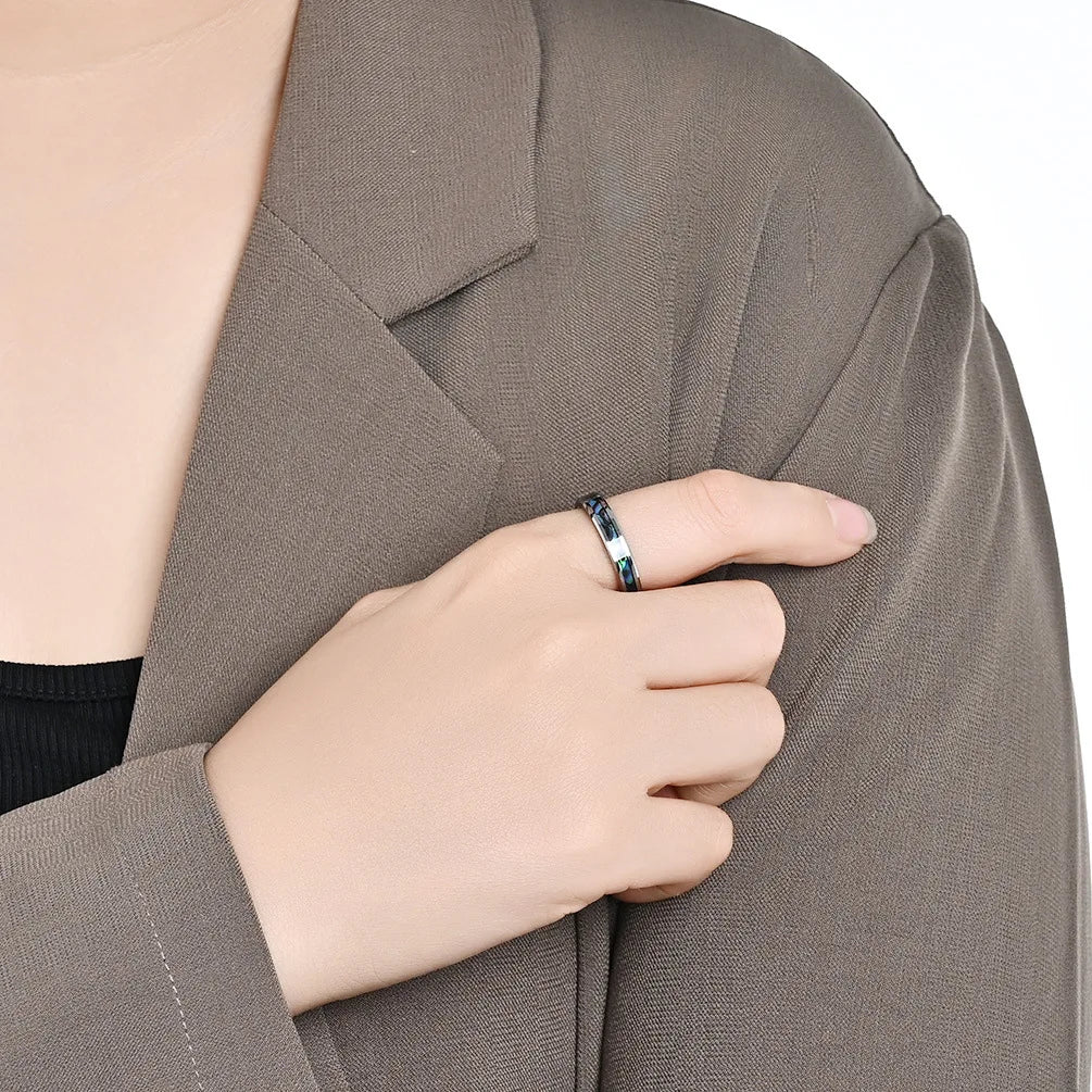 Tungsten Steel Inlaid Abalone Shell High-Level Fashion Couple's Ring