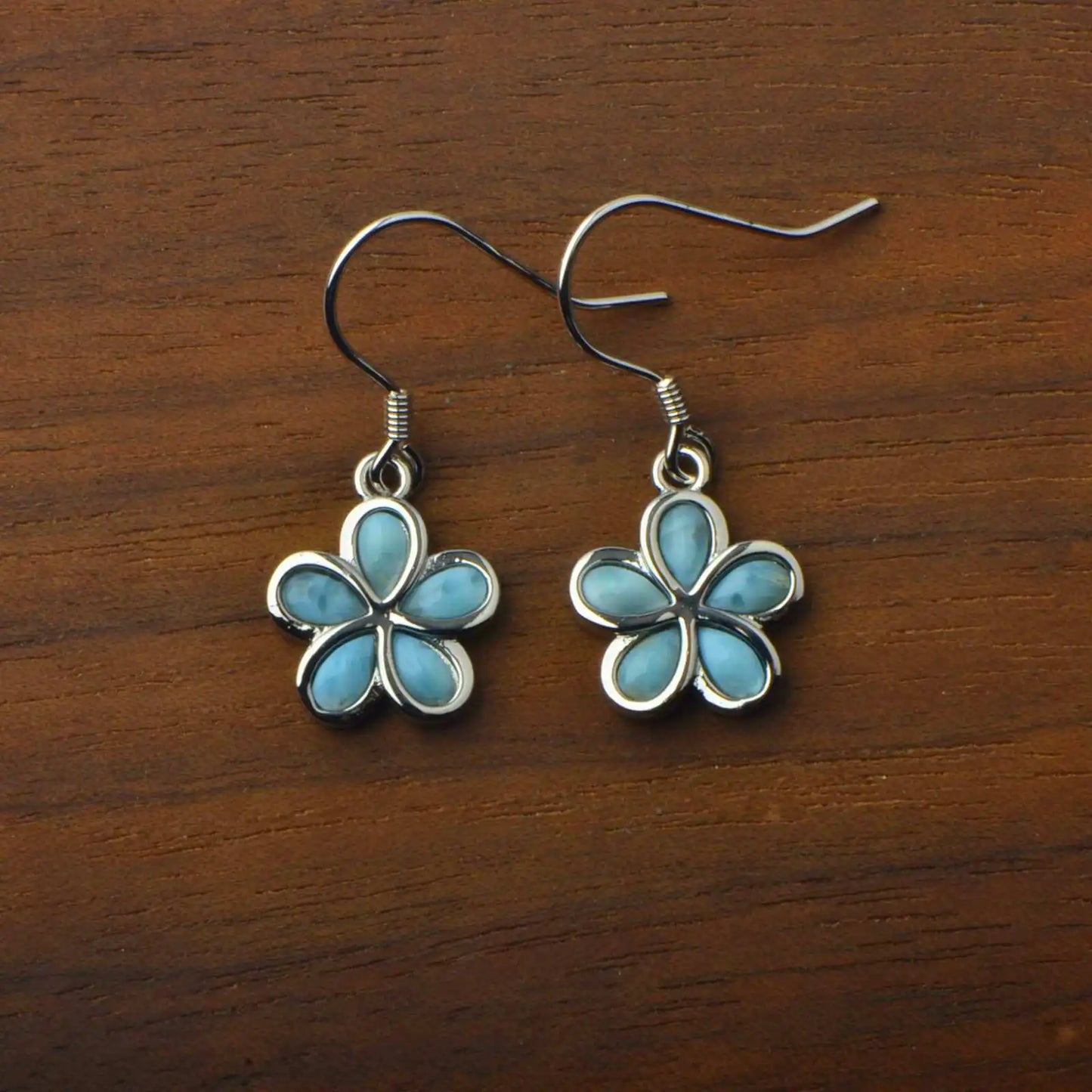 Light Blue Flower Earrings | Silver Larimar Drop Fashion Jewelry