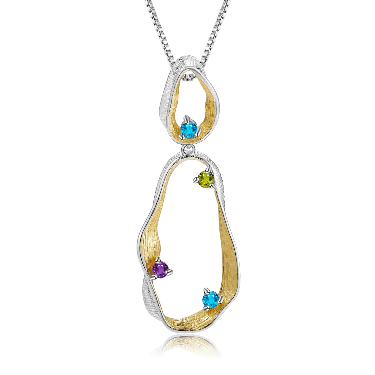 ArtistA Abiding Geometric Custom 925 Sterling Silver Blue Topaz Amethyst Peridot Gemstone Gold Plated Pendant Necklace