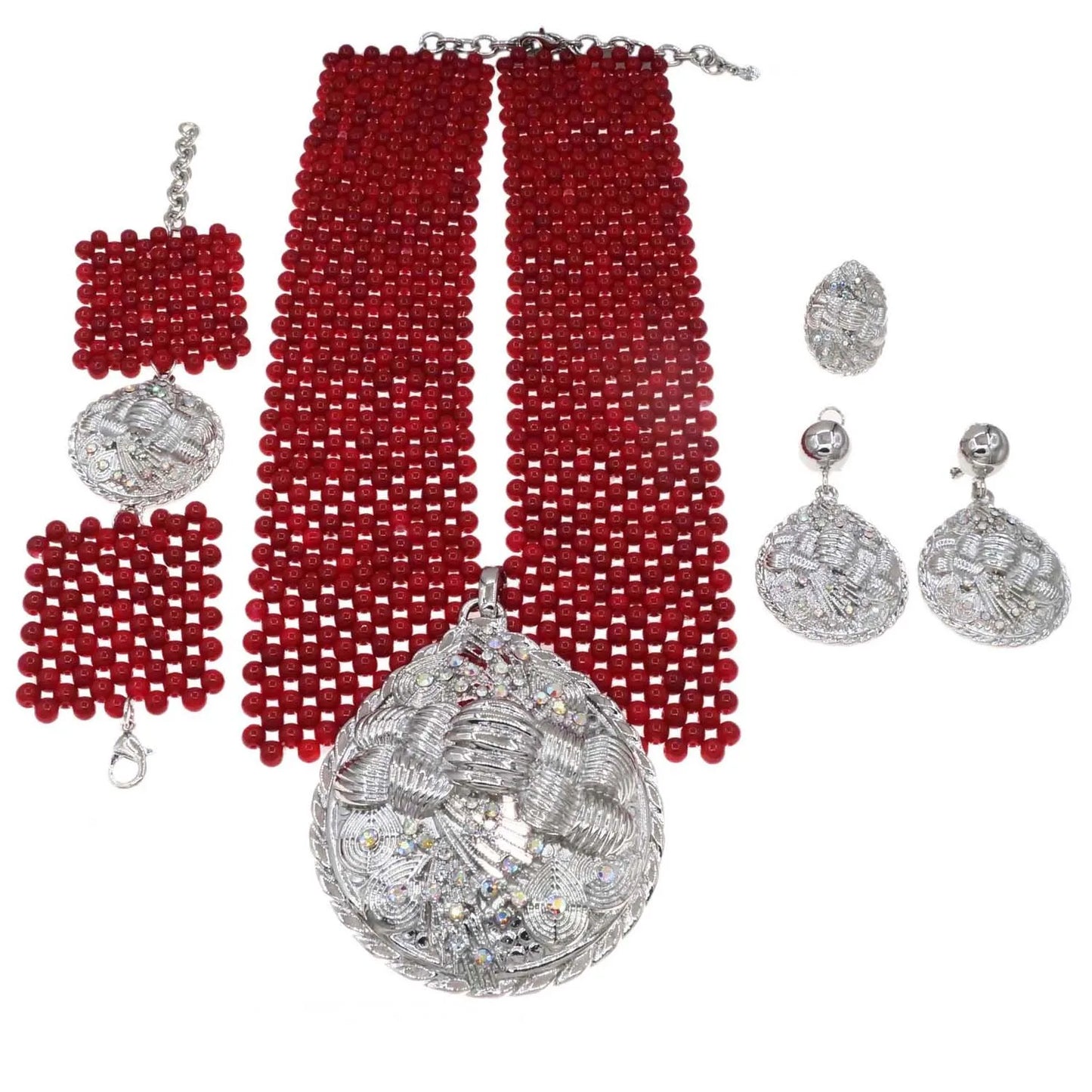 Zhuerrui Beautiful Women's Gold Jewelry Sets Bright Red Pearl Big Necklace Bracelet Jewelry Set Cheap Customized Luxury H40039