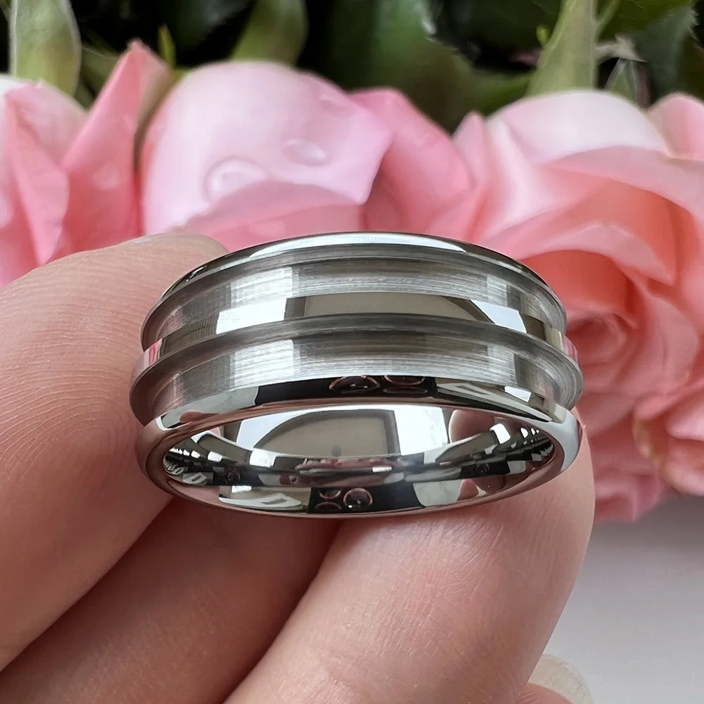 Coolstyle Jewelry 8mm Wholesale Tungsten Blank Core Ring for Customized Inlay with 2.5mm Double Grooves  Domed Comfort Fit