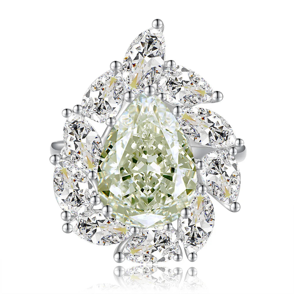 MuShan Jewelry Factory 12.8 Carat pink Diamond Ice Flower Cutting Ring 925 Silver 10 * 14 Teardrop Shaped High Carbon Diamond
