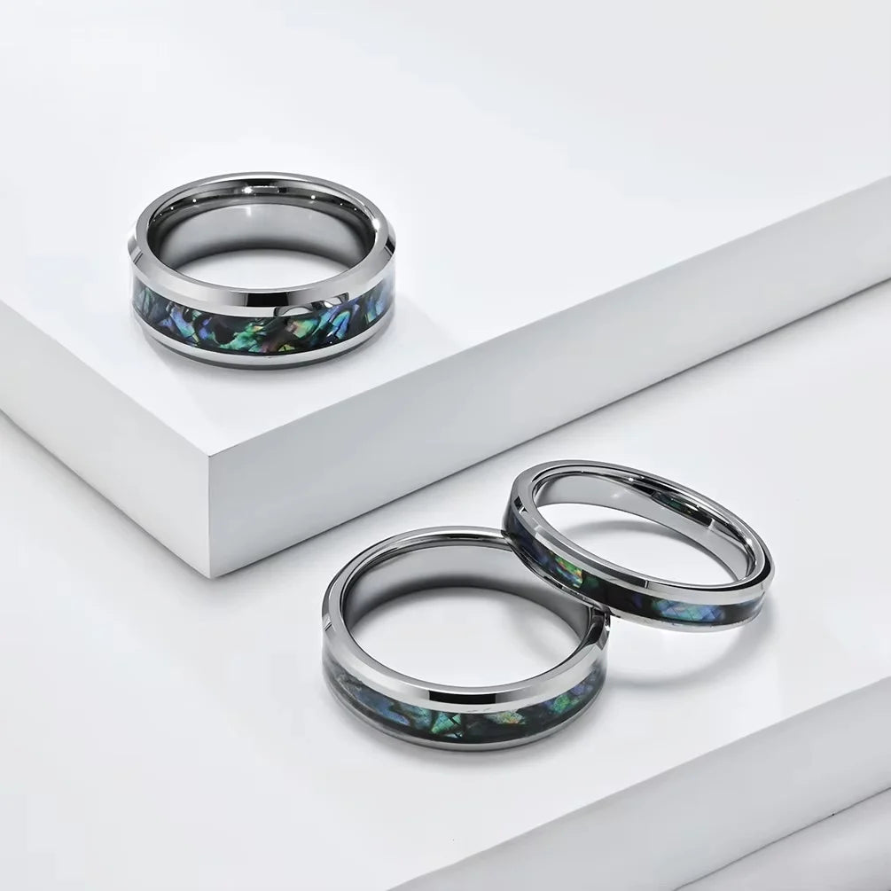 Tungsten Steel Inlaid Abalone Shell High-Level Fashion Couple's Ring