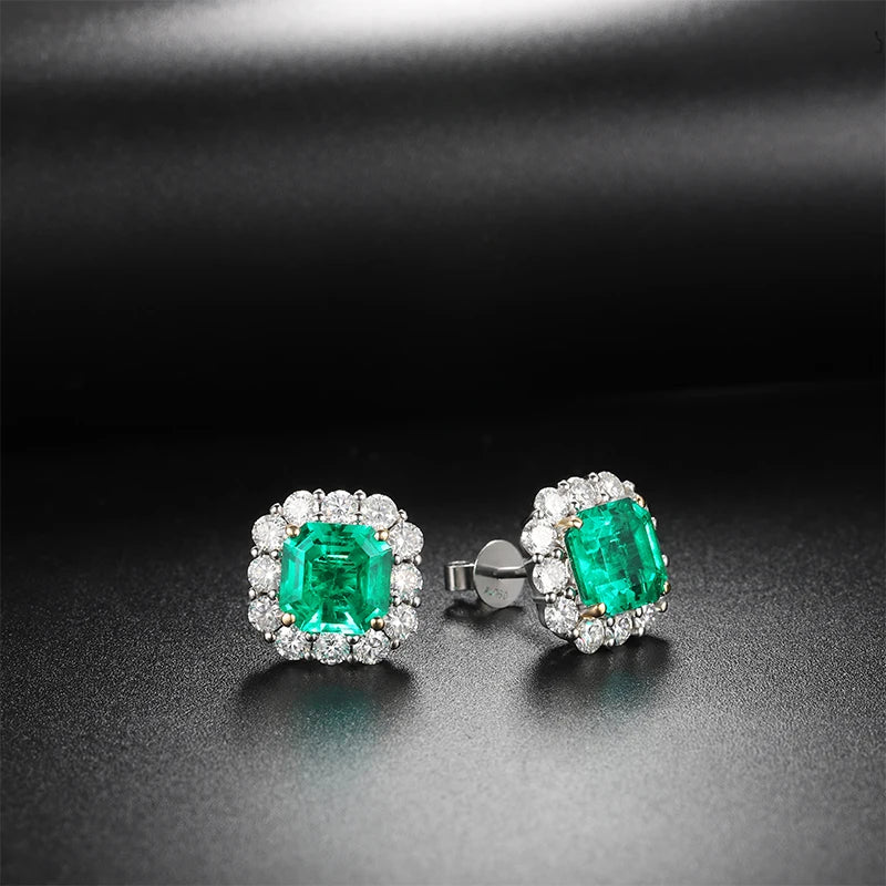 ArtistA Luxury Fancy Design Earring Women Jewelry Square Lab Gemstone Classic S925 Silver Women Birthday Gift Classic Earring Stud Set