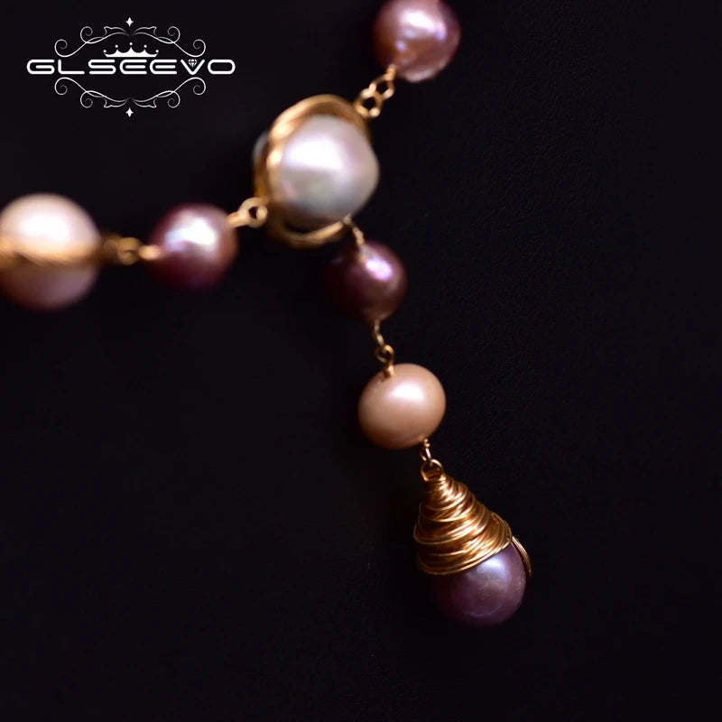Naatura Fresh Water Multicolor Baroque Pearl Long Necklace for Engagement Mothers Day Women Handmade Jewelry