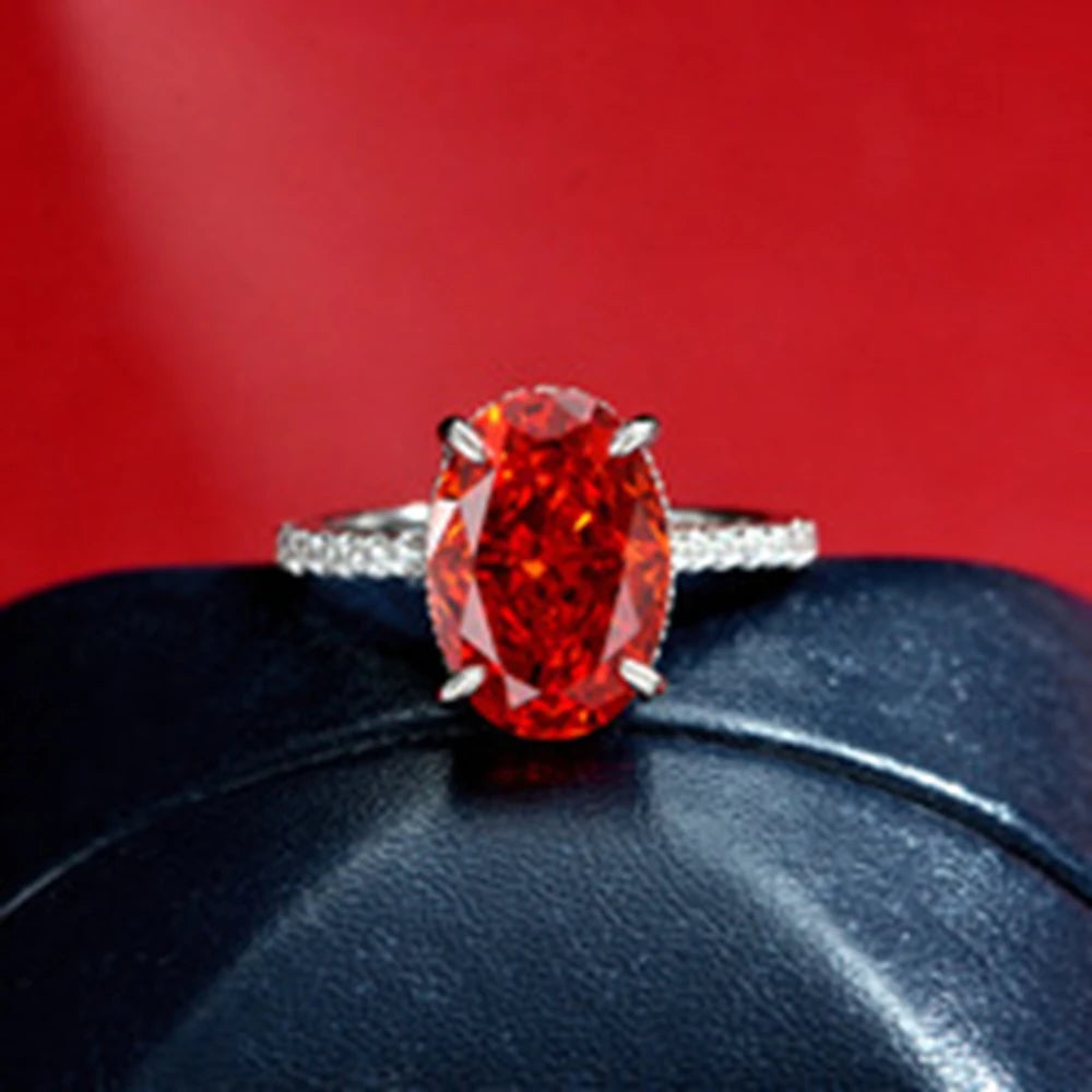 MuShan Jewelry Factory 4ct Padma Red High Carbon Diamond Ring 925 Set With 9*13 European and American Light Luxury