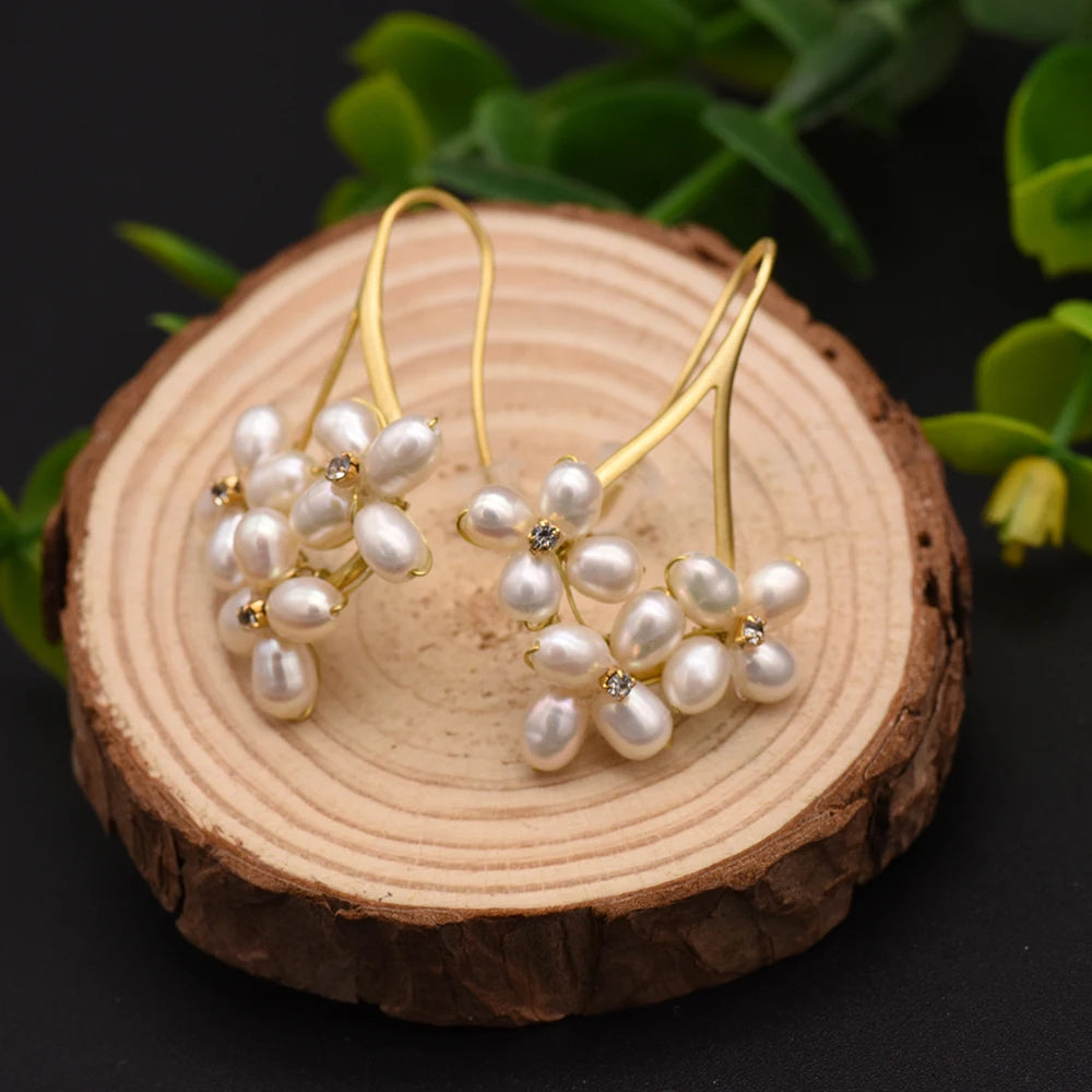 New Jewelry Natural Pearl Drop Earrings 18K Gold Plated Jewelry Korean Designer Jewelry Flower Earrings for Women Wholesale Bulk