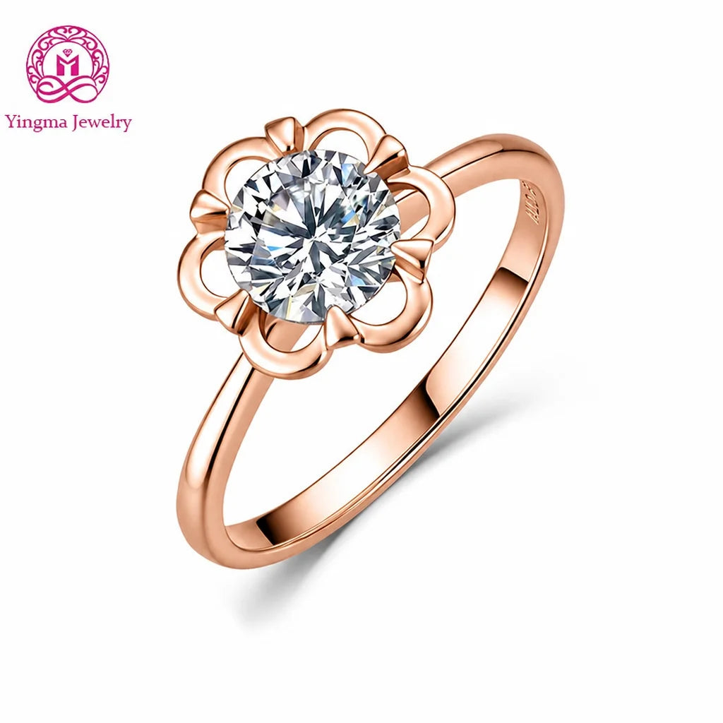 Gioiellieri Hollow Floral Frame Round Brilliant Lab Grown Diamond Ring 1CT D VVS1 VVS2 9K 10K 14K 18K Solid Gold Women Fine Fashion Jewelry