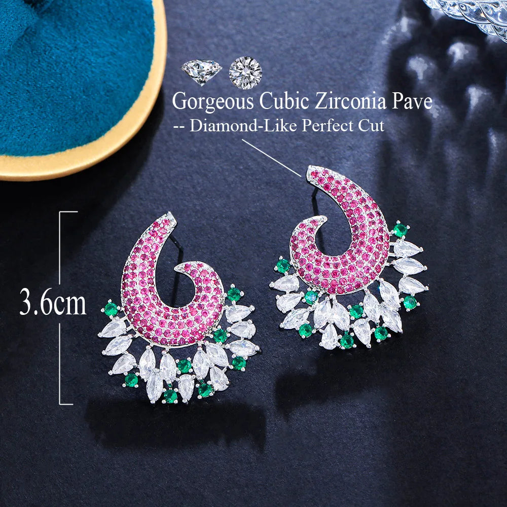 2023 Trend Fashion Symmetrical Statement Women's Cubic Zirconia Drop Earrings for Bridal Lady Holiday Party Jewelry Accessories