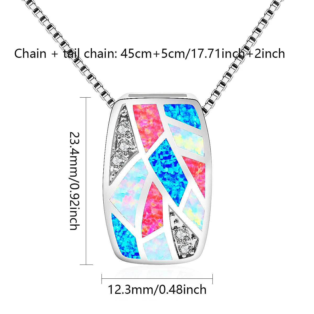 Geometric Silver Plated Copper Alloy Opal Lariat Box Chain Christian Women's Necklace Aobao Gift