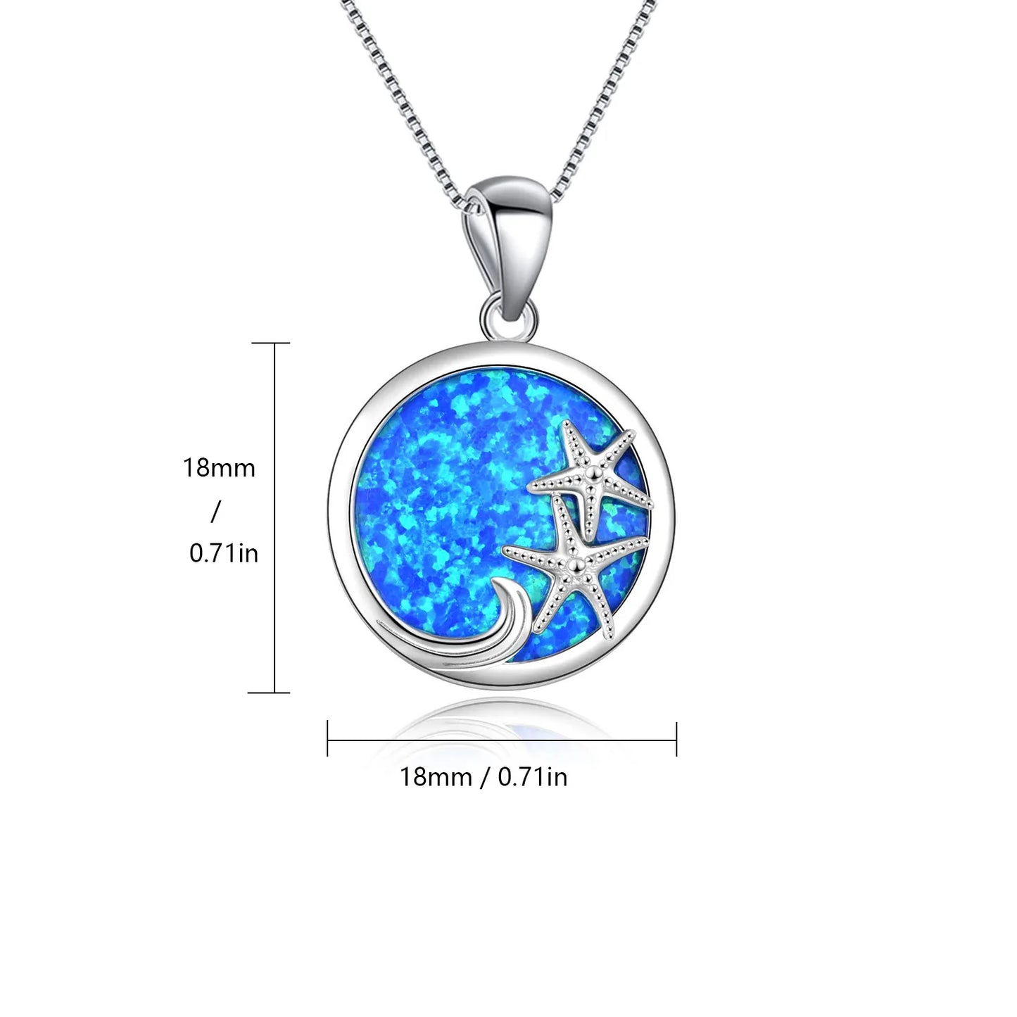 Eu Style Copper Opal Pendant Necklace-Blue Ocean Starfish Design Trendy Link Chain Sweater Chain Jewelry