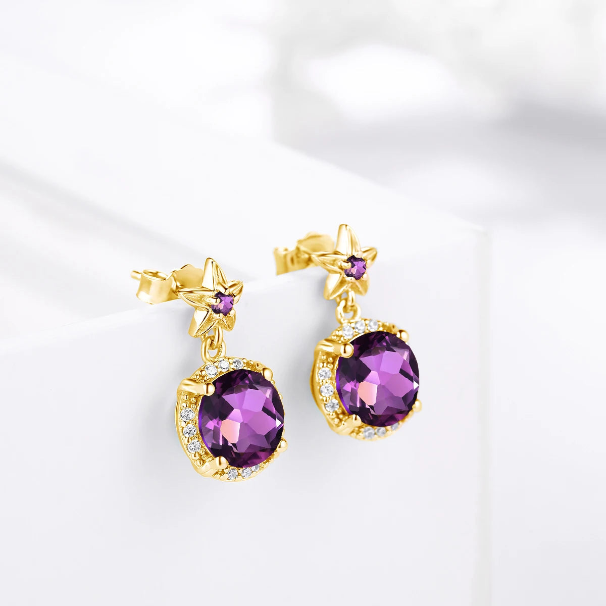 ArtistA Luxury Palace Style Amethyst Cubic Zirconia Sterling Silver Gold Plated Engagement Anniversary Bridesmaid Jewelry Gift Set
