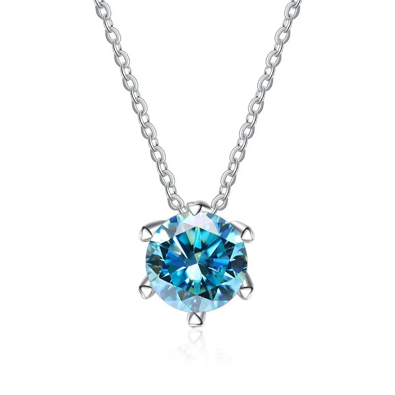 Factory Custom Minimalist 925 Sterling Silver Six Claw Set Round Cut 1 Carat Colorful Moissanite Pendant Necklaces Women