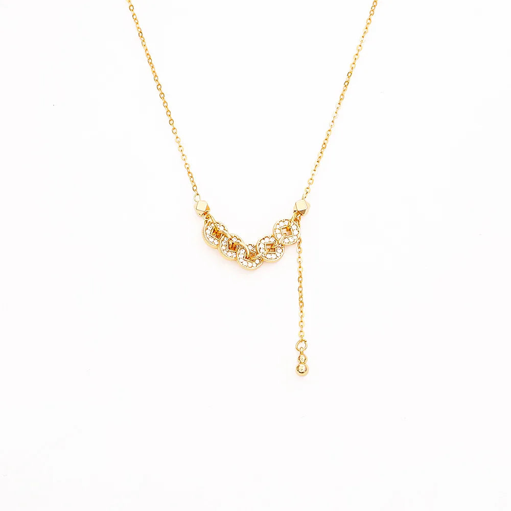 Five Emperors' Coin Pendant Necklace & Earrings | New Chinese Style Real Gold Plated Lucky Jewellery