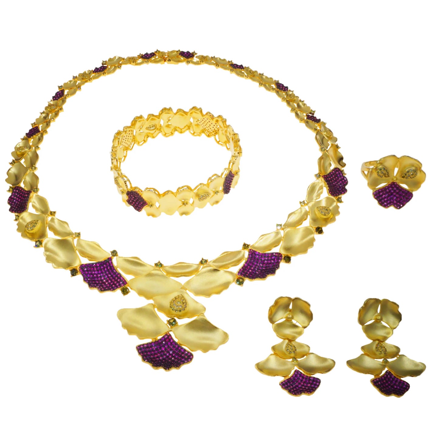 Zhuerrui Hot Selling 24K Gold Jewelry Set Available Purple Beads Jewelry Sets Fashion Women's Costume Accessories HZ23088175