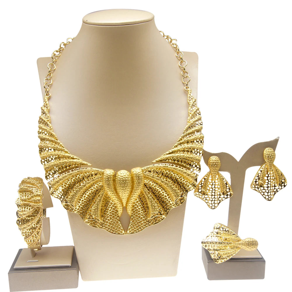Zhuerrui Luxury Dubai Costume Jewelry Set Party Leaf Necklace Jewelry Sets Brazilian Gold Plated Women's Wedding Jewelry  H00200