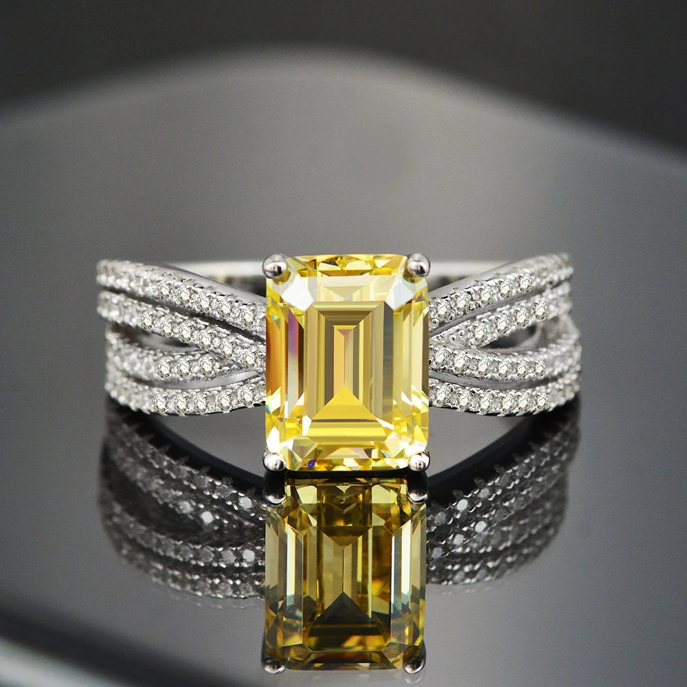 MUSHAN Jewelry Factory 925 Silver Imitation Diamond Ring for Women Luxurious 3 Carat Rectangular 7*9mm