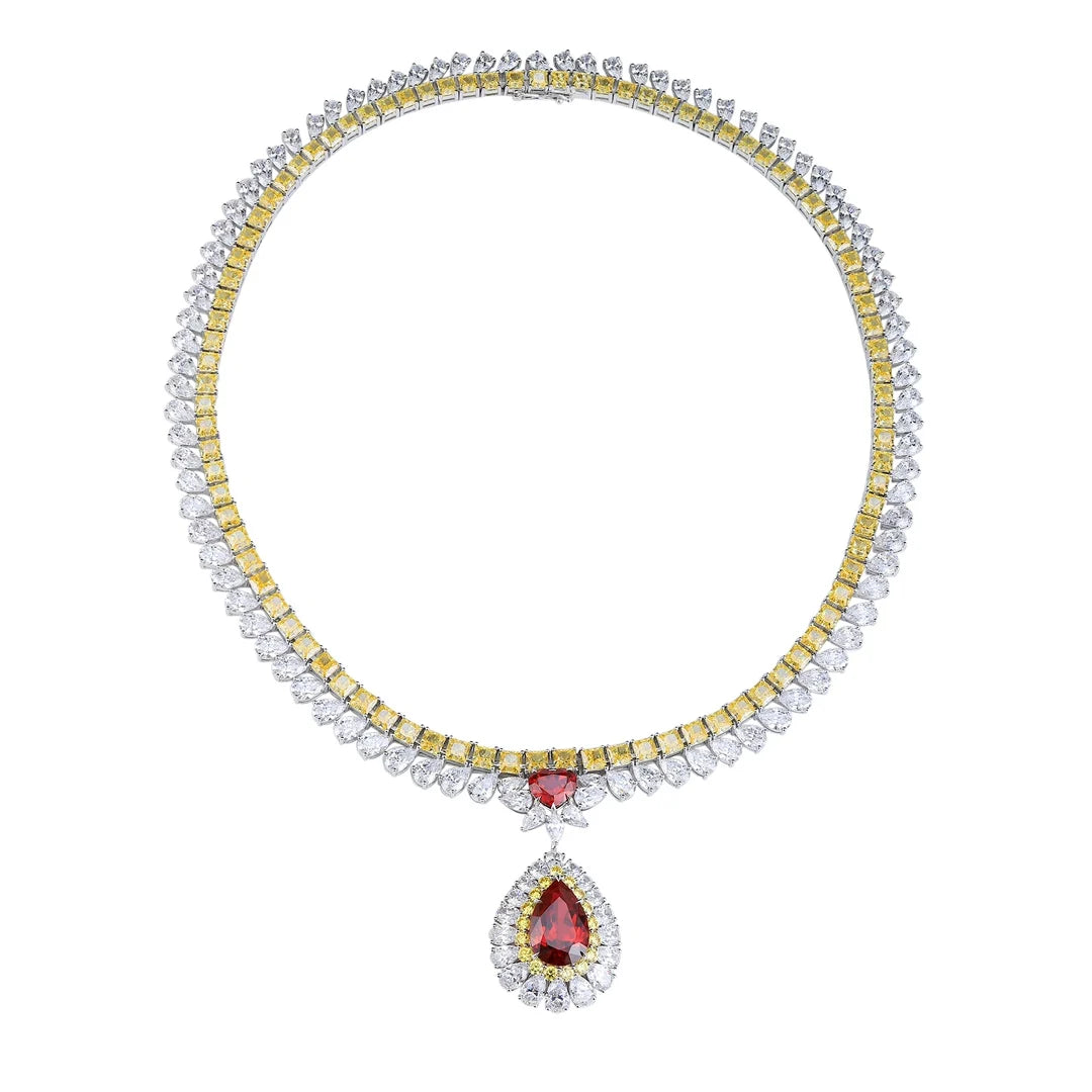 Gemfiori Vintage Jewelry Sets for Women Rings Necklace Earrings Lab Grown Ruby Luxury Bridal Jewelry Set Engagement Wedding Gift Party