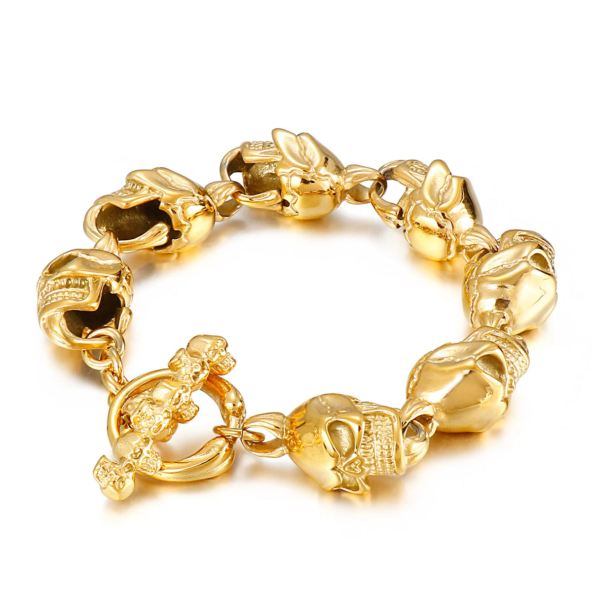 KALEN Punk Skeleton Hand Charm 18K Gold Plated Stainless Steel Bracelet for Men