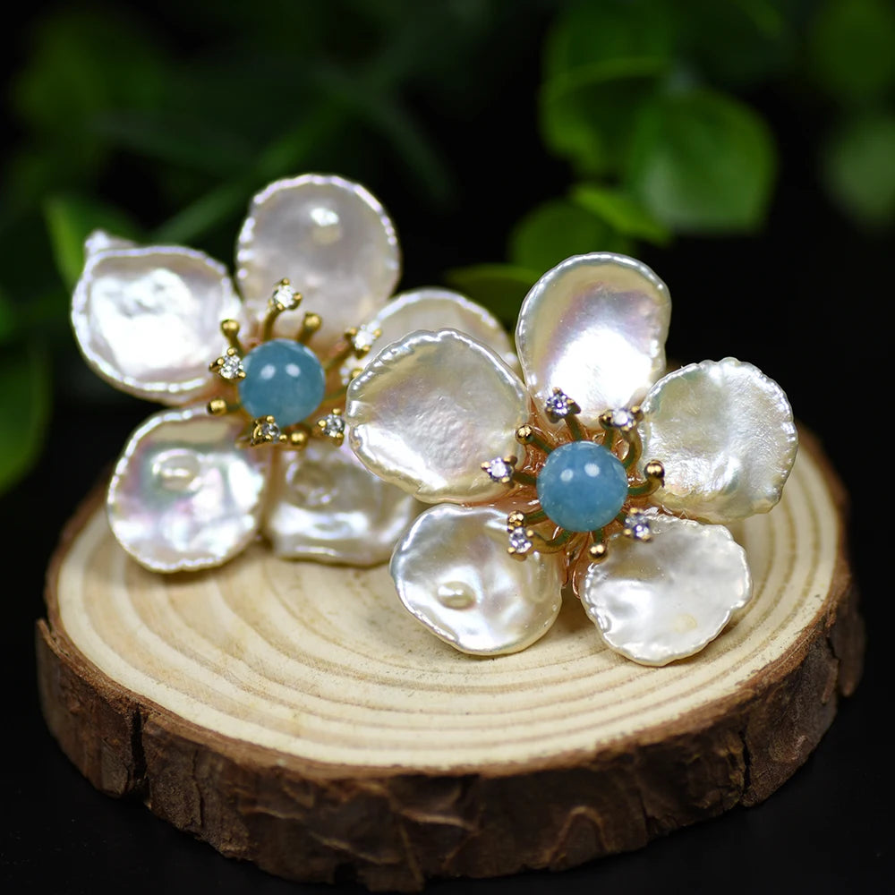New Jewelry Yiwu Wholesale Natural Baroque Pearl Stud for Women Flower Earrings Korean Wholesale Bulk 18K Gold Plated Jewelry