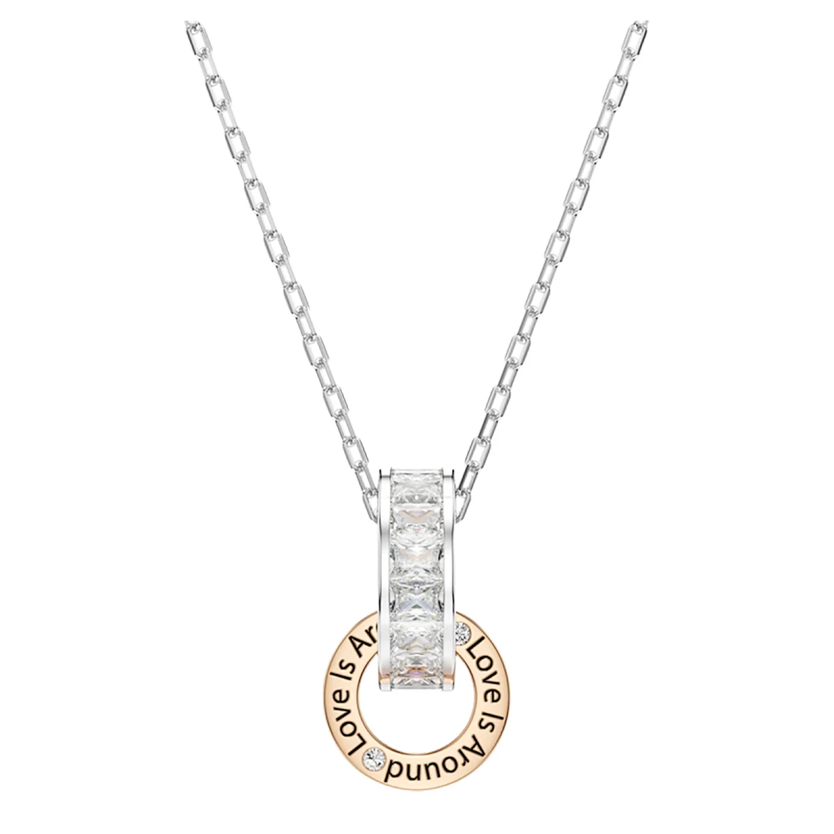 S&S Women Classic Copper Circle Crystal Zircon Pendant Necklace Silver Rose Gold Plated Sparkling Cubic Zirconia Dainty Chain Party