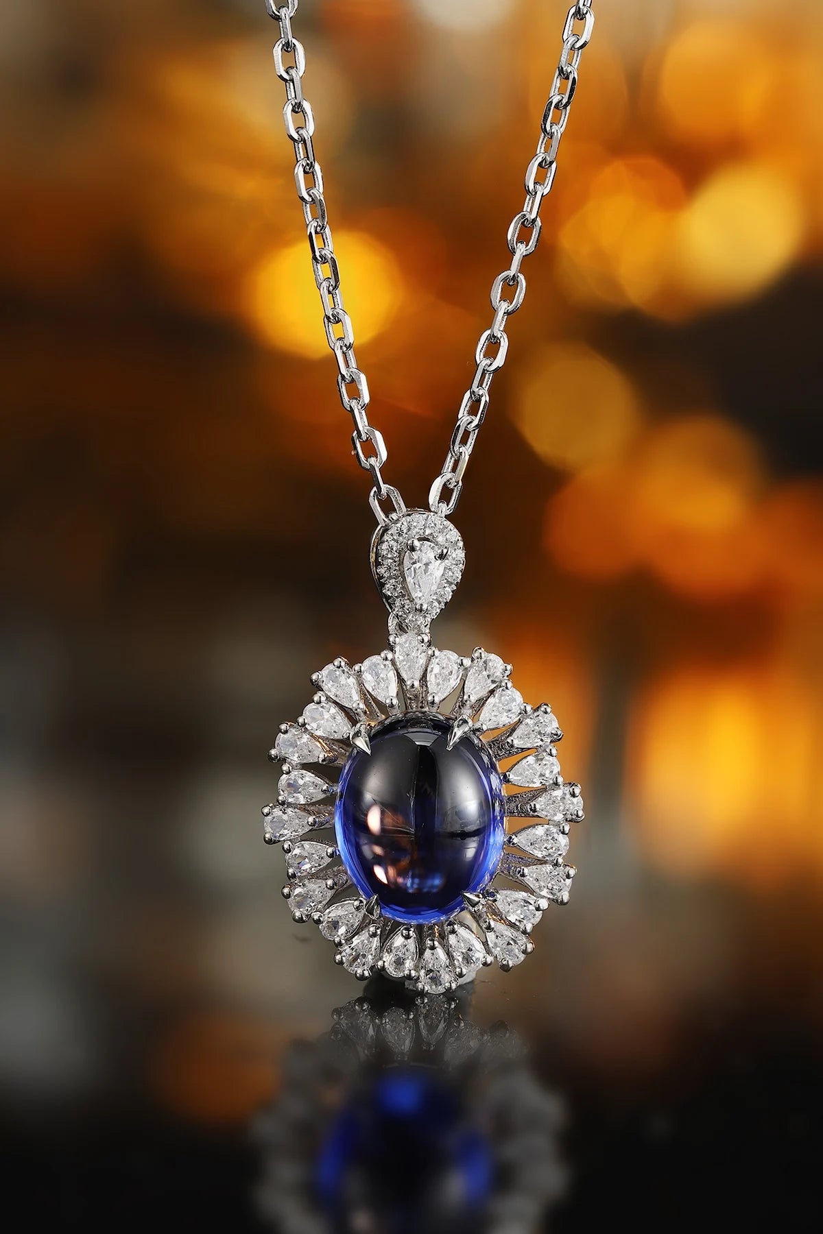 Gemfiori Anster 925 Sterling Silver High-quality Cultivated Sapphire Necklace - Suitable for Parties or As a Gift