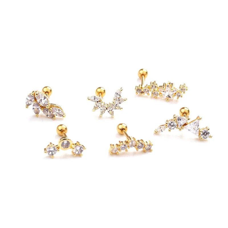 S&S 18K Gold Plated Zircon Stud Earrings | Stainless Steel Ear Bone Nail | S&S Collection
