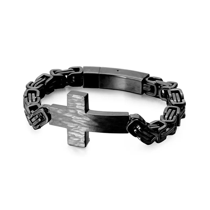 Fashion 18K Gold Plated Stainless Steel Byzantine Chain Cross Bracelet Trendy Jewelry for Men Women Unisex for Anniversary