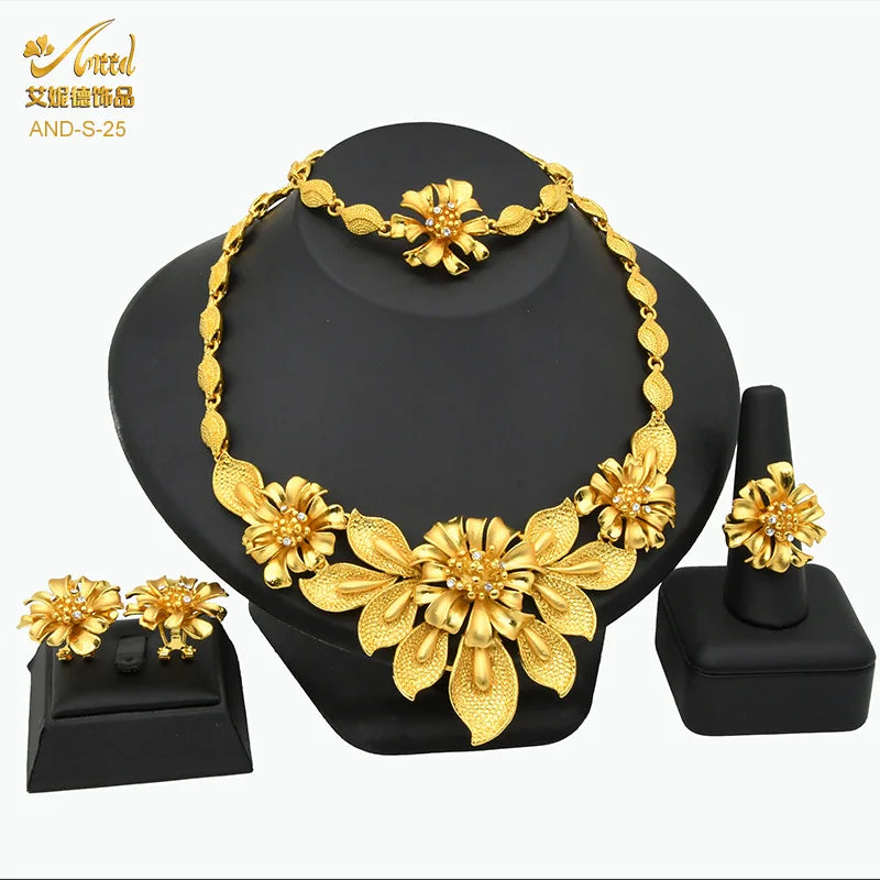 Gold Heart Bridal Jewellery Set | Necklace, Bracelet, Earrings & Ring | 24 Style Options