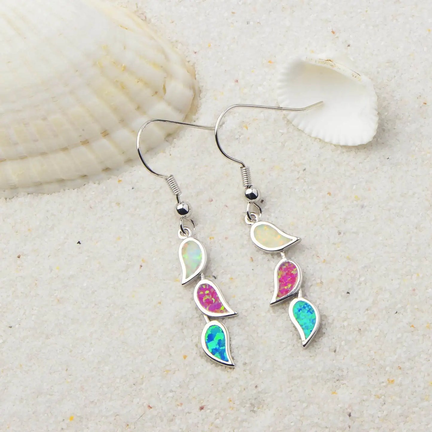 Gradient Leaf Opal Drop Earrings - Iridescent Multi-Color Opal Leaf Design | Nature-Inspired Jewelry Bulk Gifts