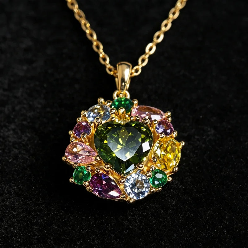 Gemfiori 925 Silver Multi Gemstone Pendant Necklace Emerald Citrine Amethyst Pink Sapphire Aquamarine Tourmaline Fine Jewelry for Women