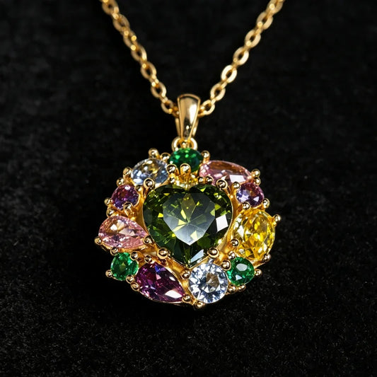 Gemfiori 925 Silver Multi Gemstone Pendant Necklace Emerald Citrine Amethyst Pink Sapphire Aquamarine Tourmaline Fine Jewelry for Women