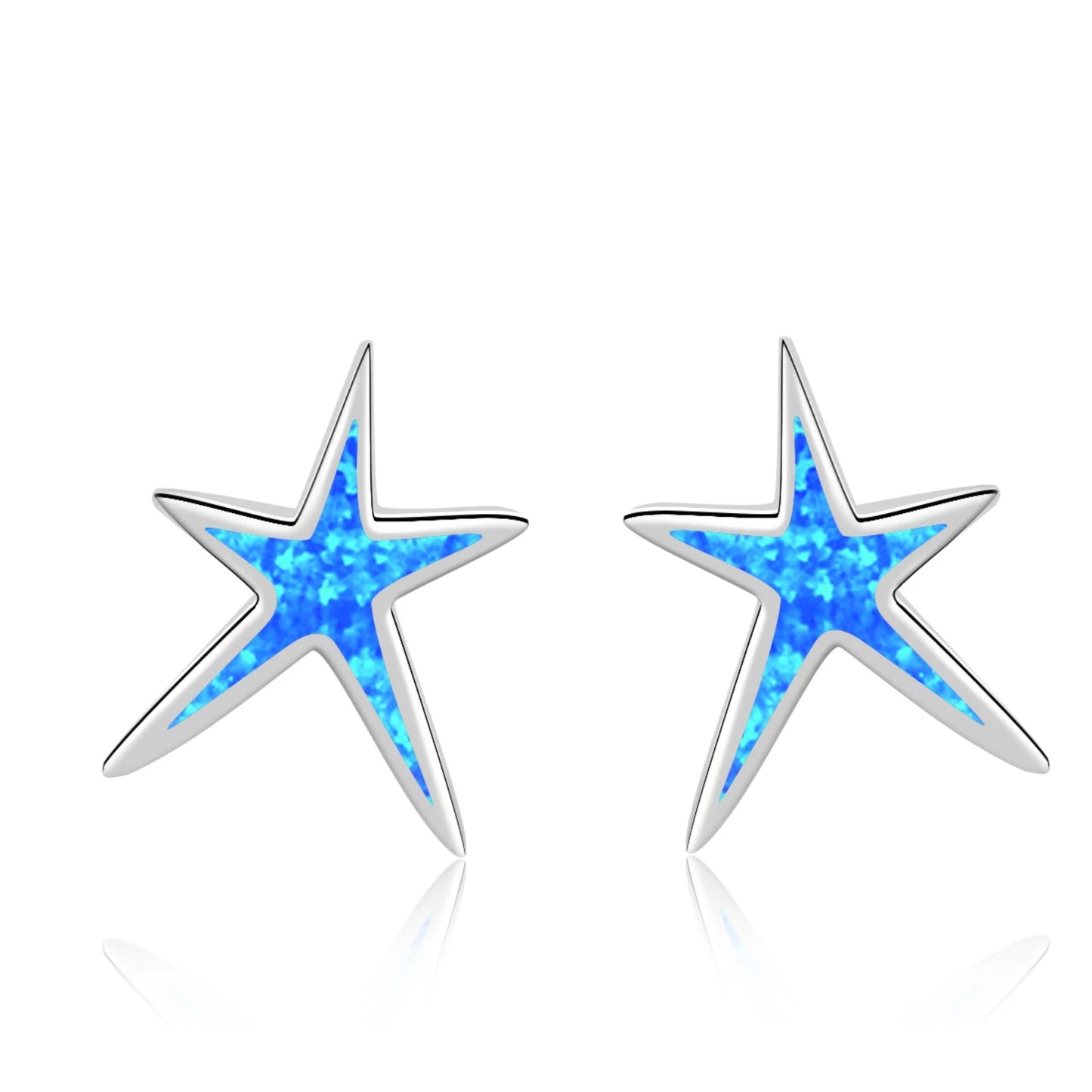 Starfish Stud Earrings - Blue Opal Inlaid Silver Plated Ocean Jewelry for Women Wholesale