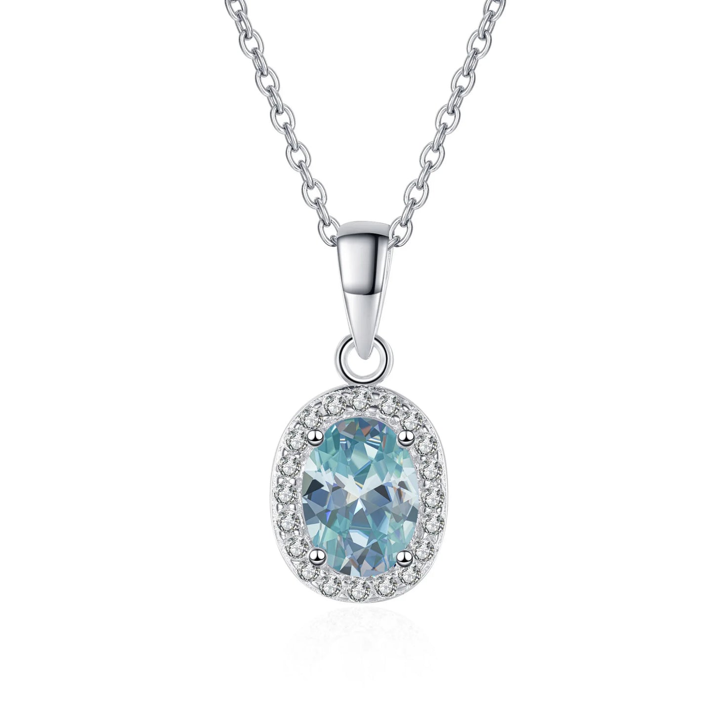Fine Jewelry 925 Sterling Silver Bezel Set Oval Cut 3 Carat Colorful Moissanite Diamond Halo Pendant Necklaces Women