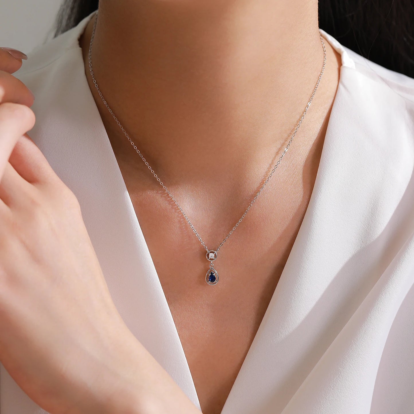 Ailmay Elegant 925 Sterling Silver Water Drop Blue Zircon Pendant Necklace Earrings New Model Jewelry Wedding Gift Set