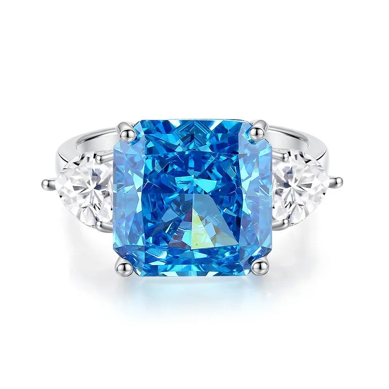 Waterproof Women 925 Sterling Silver Aquamarine 5A 8A Cubic Zirconia Ring Wedding Anniversary Rings Custom Jewelry Supplies