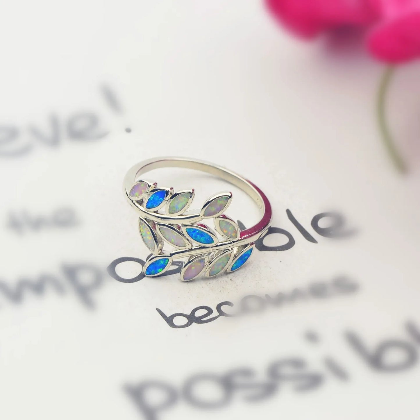 Ring | Iridescent Gem Inlay Band | Modern Silver/Gold Plated Women's Trendy Fashion Jewelry
