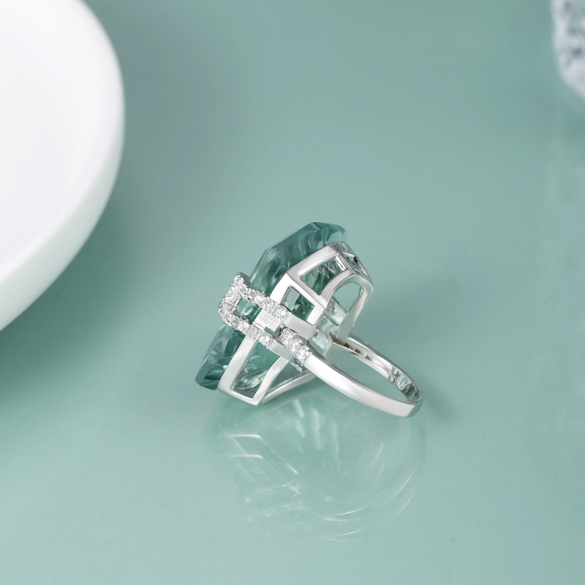 ArtistA Abiding Factory Custom Quadrilateral Green Amethyst Prasiolite 925 Silver Ring Necklace Earrings Jewelry Set for Dinner Party