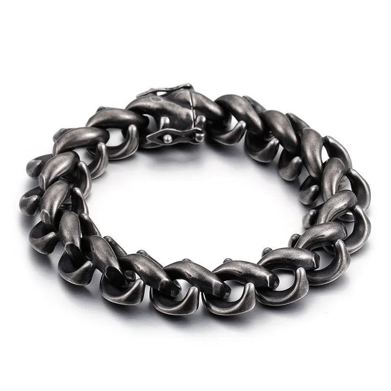 VIKING Mens Punk Geometric Link Bracelet – Oxidized Black Stainless Steel