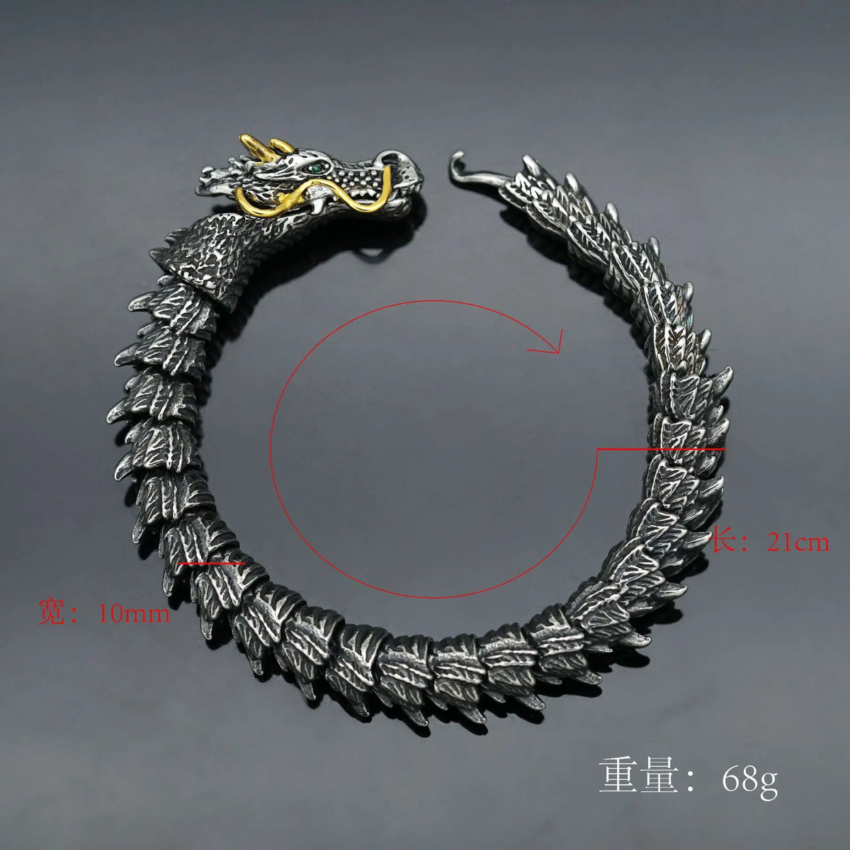 REBEL Bulk Order Stainless Steel Punk Style Vintage Antiquated Dragon Bracelet for Men Custom Packaging