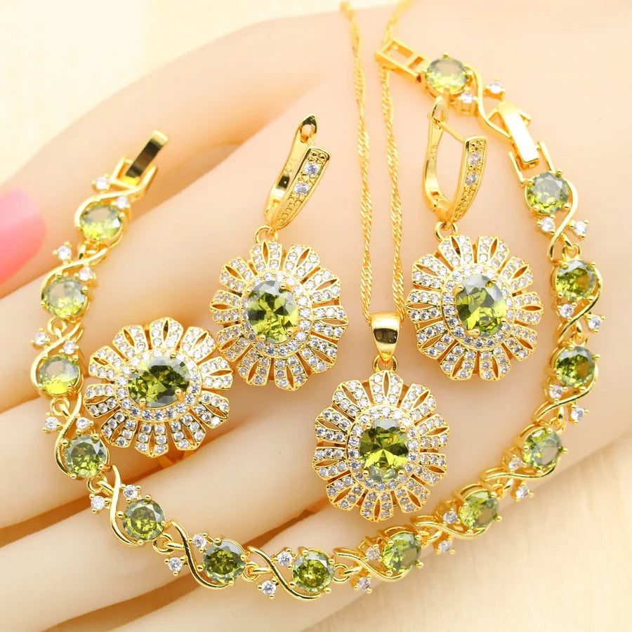 XOTICA Fashion 18k Gold Plated Jewelry for Wedding Party Engagement Includes Earrings Open Ring Bracelet for Christmas