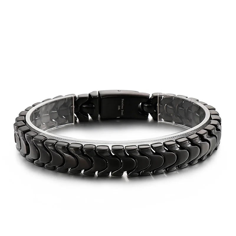 KALEN Trendy Fine Jewelry Fashion Bracelets Men Stainless Steel Snake Bone Links Bracelet Bangle
