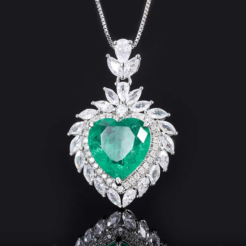 Gemfiori Fancy Radiant Cut Romantic Heart Ring Luxury 15*15MM Crystal Heart Design Pendant Necklace Women Wedding Party Jewelry Sets Gift