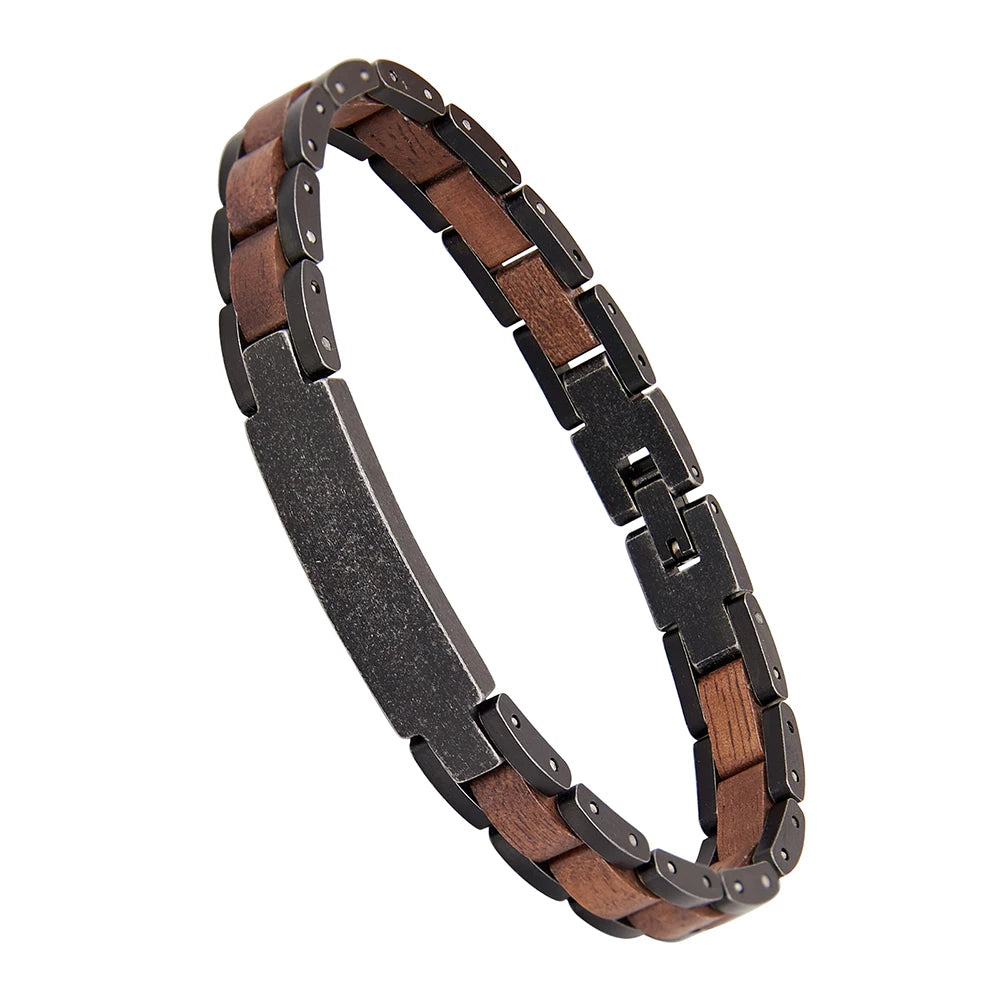 REBEL Vintage Luxury Wooden Bead Stainless Steel Chain & Link Bracelet Gift Custom Jewelry Manufacturer