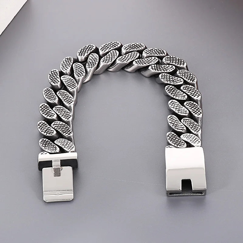 REBEL Trendy Fine Jewelry Fashion Bracelets Men Stainless Steel Tire Mark Cuban Links Bangle Bracelet