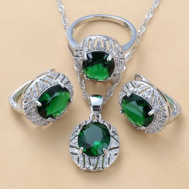 XOTICA Bridal Costume Jewelry Sets With Zirconia 925 Silver Dangle Clip Earrings and Ring 3 Piece Set for Women Wedding Gift