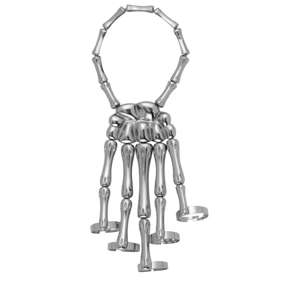 Metal Skull Bracelets Jewelry Gothic Style Stainless Steel Adjustable Fingers Hand Bone Bracelets Punk for Women