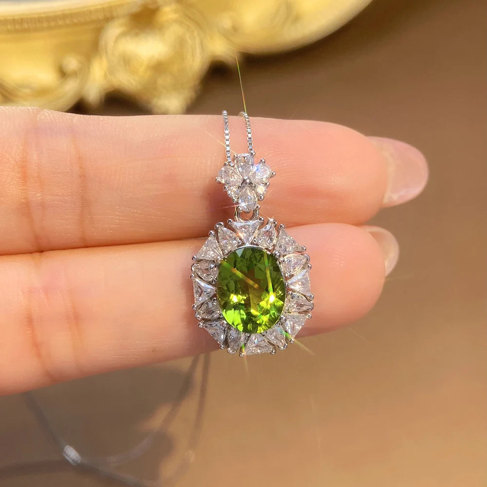 Gioiellieri High Quality Rhodium Plated S925 Silver Luxury Amulet Necklace Natural Heart Cut Peridot Women Yashiman Brand Third Party